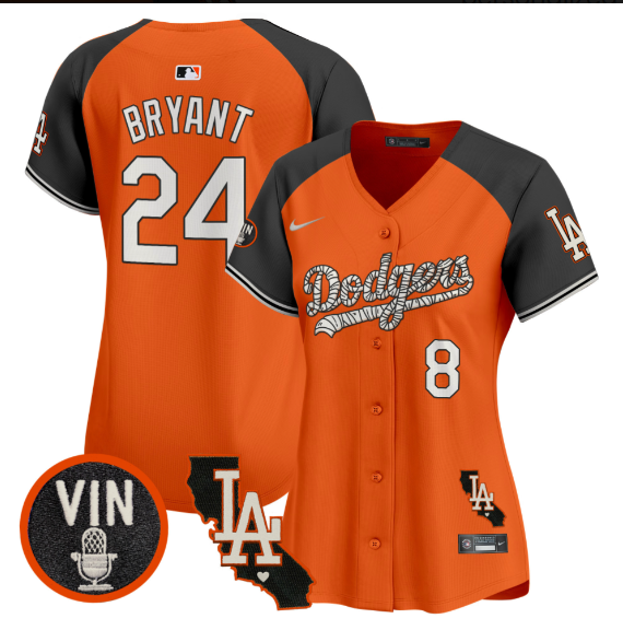 Women Los Angeles Dodgers #24 Bryant 2025 orange Limited Stitched Jersey style 2